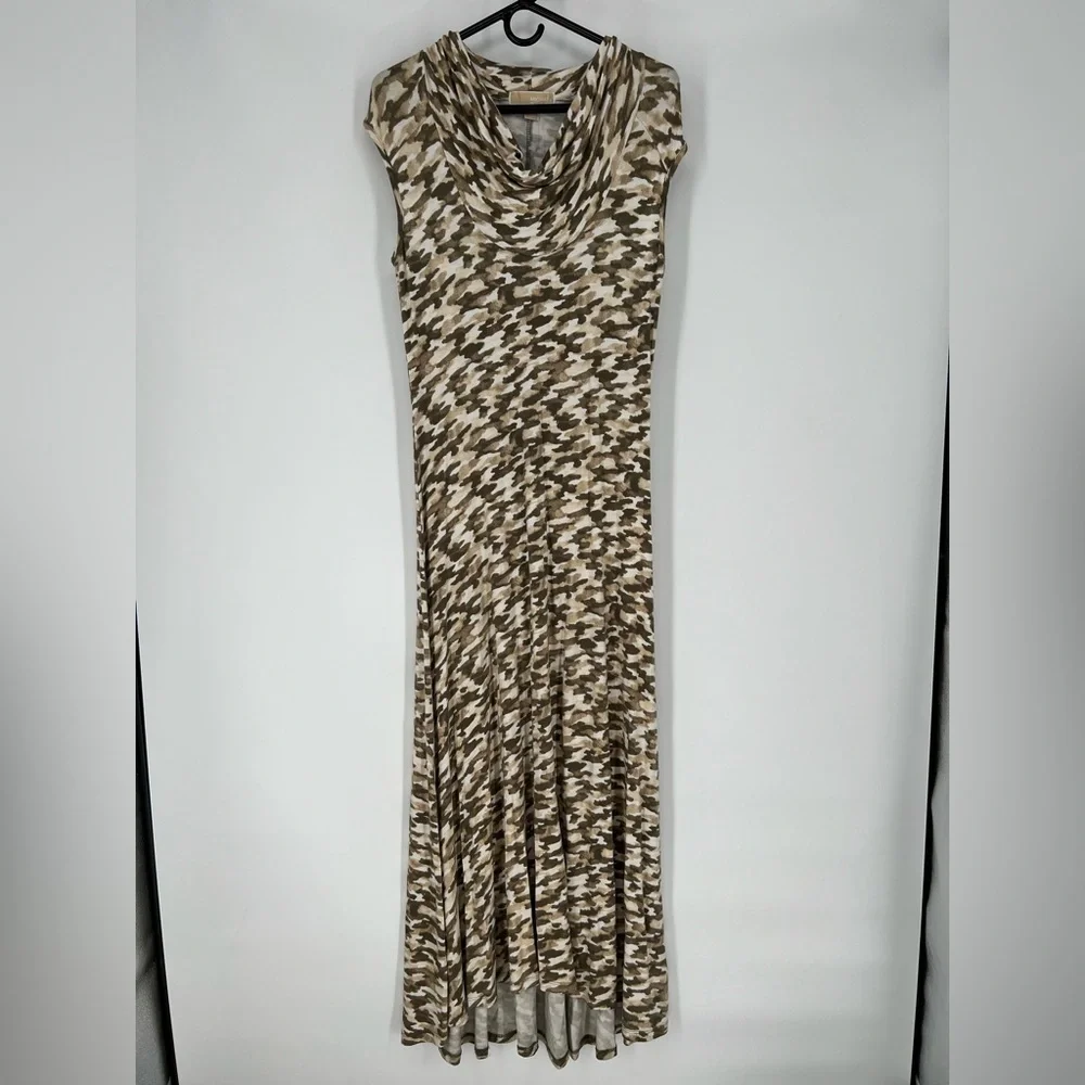 MICHAEL KORS MAXI DRESS IN CAMO, SLIPON SOFT‎ FABRIC